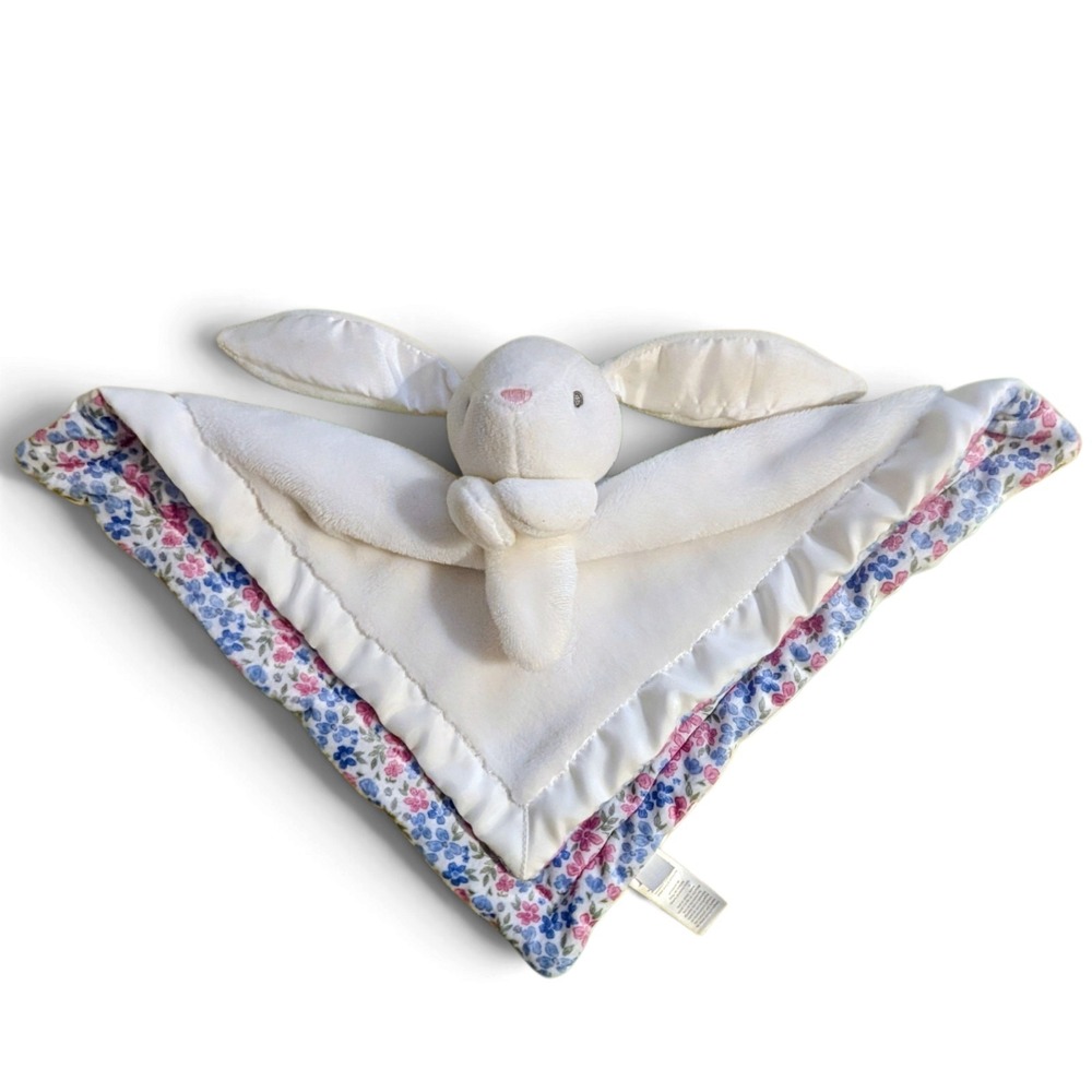 Carters Just One You White Floral Satin Bunny Plush Baby Security Blanket Lovey